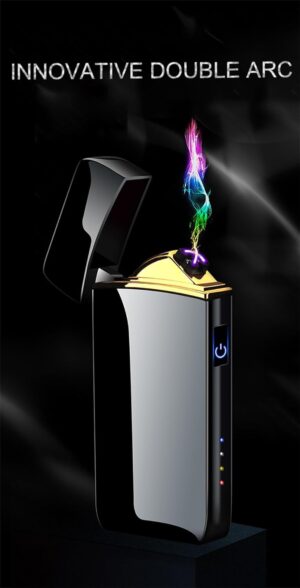 1Pcs Windproof Metal Flameless Electric Lighter Dual Arc Plasma USB Lighter LED Power Display Touch Induction Lighter (Blue)-B0CD2ZVVZH