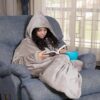 MySouq-Store [ بطانية دفاية ميكروفيبر بغطاء للرأس للحماية من برد الشتاء بالمنزل والمكتب ] Bed Blankets Cape - 160×180cm (beige)