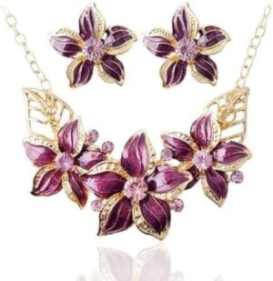 1Pcs - Flower Wedding Necklace Elegant Bride Necklace Pendant Necklace with Earrings Fashion Jewelry Sets for Women Party-B0C42JXK76