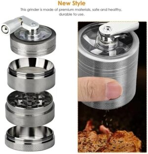 2 Inch Hand Crank Grinder, Portable Grinder with Clear Top Cover, 4 Layers Silver Grinder with Handle-B0DM98JQML