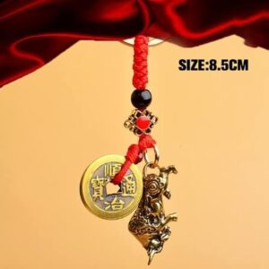 cattle - Vintage Brass Zodiac DragonKeychains Red Rope Guardian God Five Emperors Coins Pendant Car Key Rings Hangings Fashion Keyrings-B0BXNRRPFN