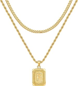 (F) Letter Gold Color Pendant Necklace for Men Women Cuban Chain Couple Charm Initial Necklace Choker Jewelry Collar-B0C1QDPB1N