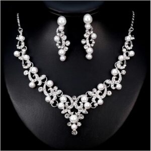 Fashion Simple rhinestone necklace earrings set Bridal Wedding Party Rhinestone Water Drop Pendant Necklace Drop Earrings Set C10, CHINA-B0D5Y2BQRH