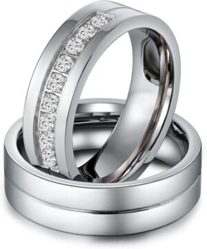 Single Piece of Rhinestone and Titanium Steel for Men and Women from Mai Souq-Stour, Silver , Size (7-B0DLJ6C7N2