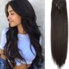 HAIRCUBE Clip in Hair Extension Natural Black to brown Full Straight Hair Extension Ins for Women Synthetic Heat Resistant 24 Inch-B09BN2HYJT
