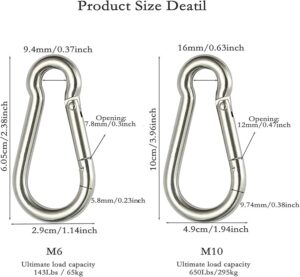 VIDELLY 4 Pieces Spring Snap Hook Carabiner 304 Stainless Steel Carabiner Clips Heavy Duty Quick Link Hook Outdoor Small Keychain Carabiner for Home Outdoor Sport Fishing Hiking Traveling(M10, M6)-B08ZNJLMDY