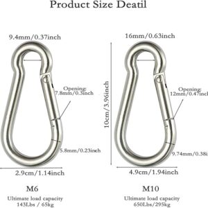 VIDELLY 4 Pieces Spring Snap Hook Carabiner 304 Stainless Steel Carabiner Clips Heavy Duty Quick Link Hook Outdoor Small Keychain Carabiner for Home Outdoor Sport Fishing Hiking Traveling(M10, M6)-B08ZNJLMDY
