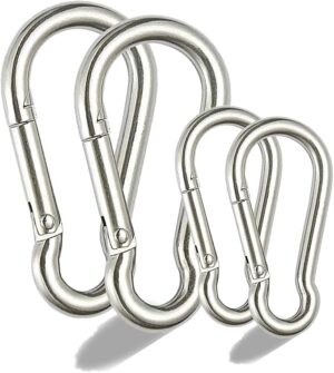VIDELLY 4 Pieces Spring Snap Hook Carabiner 304 Stainless Steel Carabiner Clips Heavy Duty Quick Link Hook Outdoor Small Keychain Carabiner for Home Outdoor Sport Fishing Hiking Traveling(M10, M6)-B08ZNJLMDY