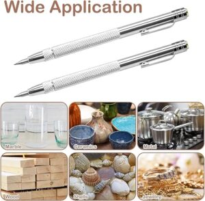 [ 2 Pcs-12.8Cm +12 Pin] Diamond Scribing Pen Tungsten Carbide Tip Carbide Engraving Pen Tungsten Carbide Nib Stylus Pen For Glass Ceramic Metal Hand Too-B0CN3W6236