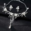 MySouq-Store - 1Pcs - Rhinestone Faux Pearl Flower Necklace Earrings Women Wedding Jewelry Set chic-B0C3MXBNTK