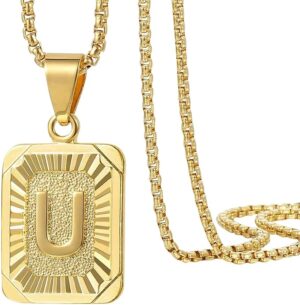 Fashion Letter Gold Color Pendant Necklace for Men Women Cuban Chain Couple Charm Initial Necklace Choker Jewelry Collar