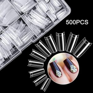 500PCS Transparent False Nails Tips Lady French Style Acrylic Artificial Tip Manicure with Box of 10 Sizes for Nail Art Salons and Home DIY