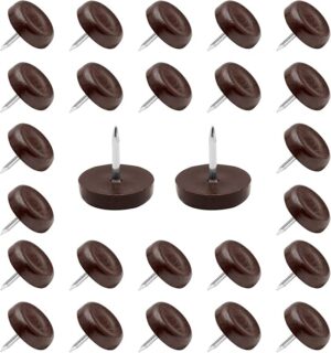 24 PCS Nylon Furniture Sliders, Brown Nail On Furniture Glides Sliders Round 30mm x 20mm Furniture Legs Feet Floor Protecto-B0DHLD51GSrs Nail Pads for Table Chair Legs