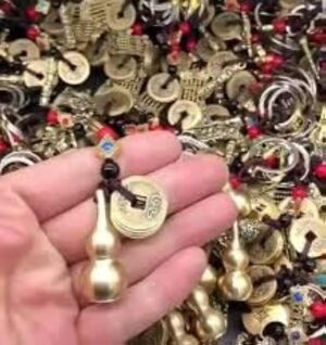 1 pcs - Handmade Rope Lucky Feng Shui Hanging Vintage Brass Money Bag Keychain Pendant Jewelry Ancient Five Emperors Coins Car Key Chain (B)-B0BNXVCJWX