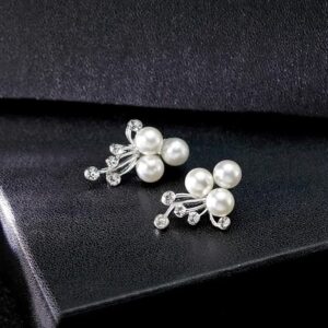 1Pcs - Rhinestone Faux Pearl Flower Necklace Earrings Women Wedding Jewelry Set chic-B0C3MXBNTK