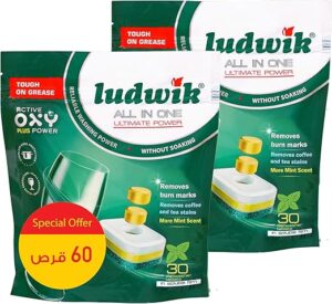 Ludwik All-In-One Mint Dishwasher Tablets 2 x 30-Pieces-B09DGKXFLK