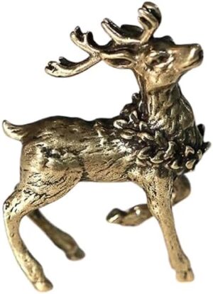1pcs - Pure Copper Deer Sculpture Ornaments Solid Brass Sika Miniature Figurines Lucky Feng Shui Crafts Desk Decorations-B0D3BYL2FP