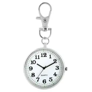 Stainless Steel Pocket Watch with Quartz Movement and Cute Keychain New Gift - Silver - 1 Piece-B0DLJF711Z