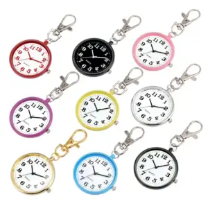 Stainless Steel Pocket Watch with Quartz Movement and Cute Keychain New Gift - Silver - 1 Piece-B0DLJF711Z