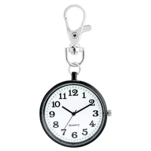 Stainless Steel Pocket Watch with Quartz Movement and Cute Keychain New Gift - Silver - 1 Piece-B0DLJF711Z