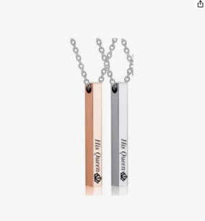 (2 Pcs - Random Color) New Stainless Steel His Queen and Her King Letter Pendant Necklace For Men Women Wedding Jewelry Gifts-B0CLKCG685