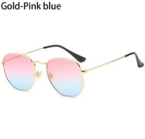 [ B -Gold-Pink blue ]Retro Square Sunglasses for Men/Women Fashion Small Frame Polygon Sun Glasses Vintage Metal Outdoor Driving Eyewear-B0CKLY9CCS