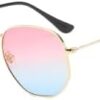 [ B -Gold-Pink blue ]Retro Square Sunglasses for Men/Women Fashion Small Frame Polygon Sun Glasses Vintage Metal Outdoor Driving Eyewear-B0CKLY9CCS
