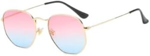 [ B -Gold-Pink blue ]Retro Square Sunglasses for Men/Women Fashion Small Frame Polygon Sun Glasses Vintage Metal Outdoor Driving Eyewear-B0CKLY9CCS