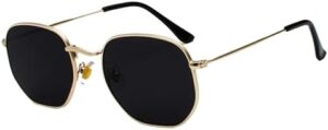 [ Gold-Black as shown ]Retro Square Sunglasses for Men/Women Fashion Small Frame Polygon Sun Glasses Vintage Metal Outdoor Driving Eyewear-B0D7MRJP4B