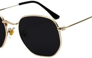 [ Gold-Black as shown ]Retro Square Sunglasses for Men/Women Fashion Small Frame Polygon Sun Glasses Vintage Metal Outdoor Driving Eyewear-B0D7MRJP4B