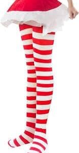 21Y-NblwnqL._AC_ Women Girls Rainbow and Multicolor Striped Tights Opaque Stockings Full Length Pantyhose for Christmas Halloween Cosplay Traffic striped pant (Blue & white)-B0DPJ5F1WM