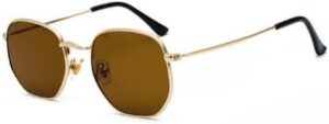 [Gold-Tea ]Retro Square Sunglasses for Men/Women Fashion Small Frame Polygon Sun Glasses Vintage Metal Outdoor Driving Eyewear-B0CDNP9L9P
