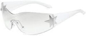 [1Pcs] [White] Punk One Piece Sunglasses Goggle New Y2k Rimless Sun Glasses 2000's Shades Eyewear UV400 Female Designer Five Star Eyeglasses(-B0CN5XZ7MZ