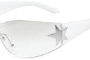 [1Pcs] [White] Punk One Piece Sunglasses Goggle New Y2k Rimless Sun Glasses 2000's Shades Eyewear UV400 Female Designer Five Star Eyeglasses(-B0CN5XZ7MZ