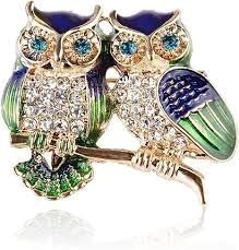 1PCs Cute Vintage Owls Brooch Enamel Animal Badge Corsage Pins Jewelry Gift (Multi Light Yellow Gold Color) Owls Brooch-B0CLC7WN73