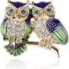 1PCs Cute Vintage Owls Brooch Enamel Animal Badge Corsage Pins Jewelry Gift (Multi Light Yellow Gold Color) Owls Brooch-B0CLC7WN73
