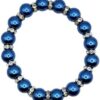 MySouq-Store [1Pc- Blue ] Pearl Beads Stretch Silver Spacers Bracelet 7" WB101-B0D1TP43LF