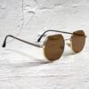 [ Gold-Dark Brown ] Retro Square Sunglasses for Men/Women Fashion Small Frame Polygon Sun Glasses Vintage Metal Outdoor Driving Eyewear-B0DPDGFMZZ