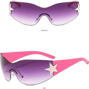 [1Pcs] [Light Pink] Punk One Piece Sunglasses Goggle New Y2k Rimless Sun Glasses 2000's Shades Eyewear UV400 Female Designer Five Star Eyeglasses-B0D5VMN716