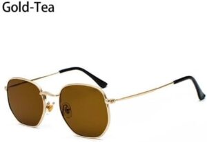 [Gold-Tea ]Retro Square Sunglasses for Men/Women Fashion Small Frame Polygon Sun Glasses Vintage Metal Outdoor Driving Eyewear-B0CDNP9L9P