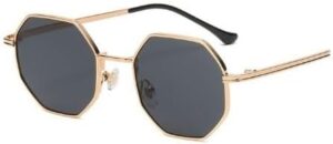 [ Gold-Black grey ]Retro Square Sunglasses for Men/Women Fashion Small Frame Polygon Sun Glasses Vintage Metal Outdoor Driving Eyewear-B0CDNW11GJ