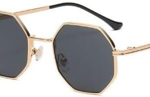 [ Gold-Black grey ]Retro Square Sunglasses for Men/Women Fashion Small Frame Polygon Sun Glasses Vintage Metal Outdoor Driving Eyewear-B0CDNW11GJ