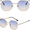 [ A -Gold-Blue yellow ]Retro Square Sunglasses for Men/Women Fashion Small Frame Polygon Sun Glasses Vintage Metal Outdoor Driving Eyewear-B0CKTVNS14