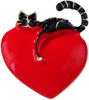 Cute Cat Brooch Decoration Metal Brooch Scarf Sweater Suit Pin Up Buckle Rhinestone Animal Brooch Safety Pins Collar Jewelry Pin (Code N22 - Alloy 4.0cm x4.0cm -155Gram - Red)-B0DPTG4NG9