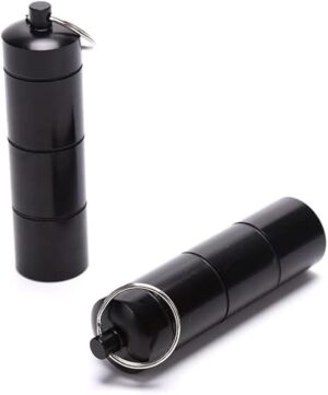 1PC Portable Aluminum Survival Waterproof Pill Box Container Medicine Storage Case First-Aid Bottle With Key Ring Travel Kits -1PCs-B0DK93JLLV