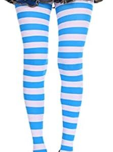 Women Girls Rainbow and Multicolor Striped Tights Opaque Stockings Full Length Pantyhose for Christmas Halloween Cosplay Traffic striped pant (Blue & white)-B0DP1PYMMJ