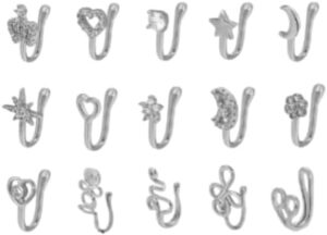 New 1 Pc Copper Nose Ring Fake Piercing Nose Cuff Clip On Nose Heart Star Ear Cuff Earring Body Jewelry for Women Girls Jewelry-B0DKCBHN5N