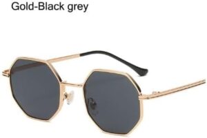 [ Gold-Black grey ]Retro Square Sunglasses for Men/Women Fashion Small Frame Polygon Sun Glasses Vintage Metal Outdoor Driving Eyewear-B0CDNW11GJ