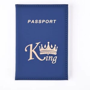 Crown Print PU Passport Covers Passport Protector Passport Holder Flight Ticket Holder ID Credit Card Holder Travel Accessories (King, Dark Blue)-B0DKT854DC