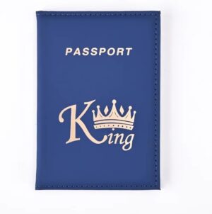 Crown Print PU Passport Covers Passport Protector Passport Holder Flight Ticket Holder ID Credit Card Holder Travel Accessories (King, Dark Blue)-B0DKT854DC